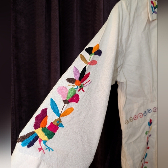 Otomi Blouse Hand embroidered Neutral and multicolor Crossed Top - Picture 4 of 9